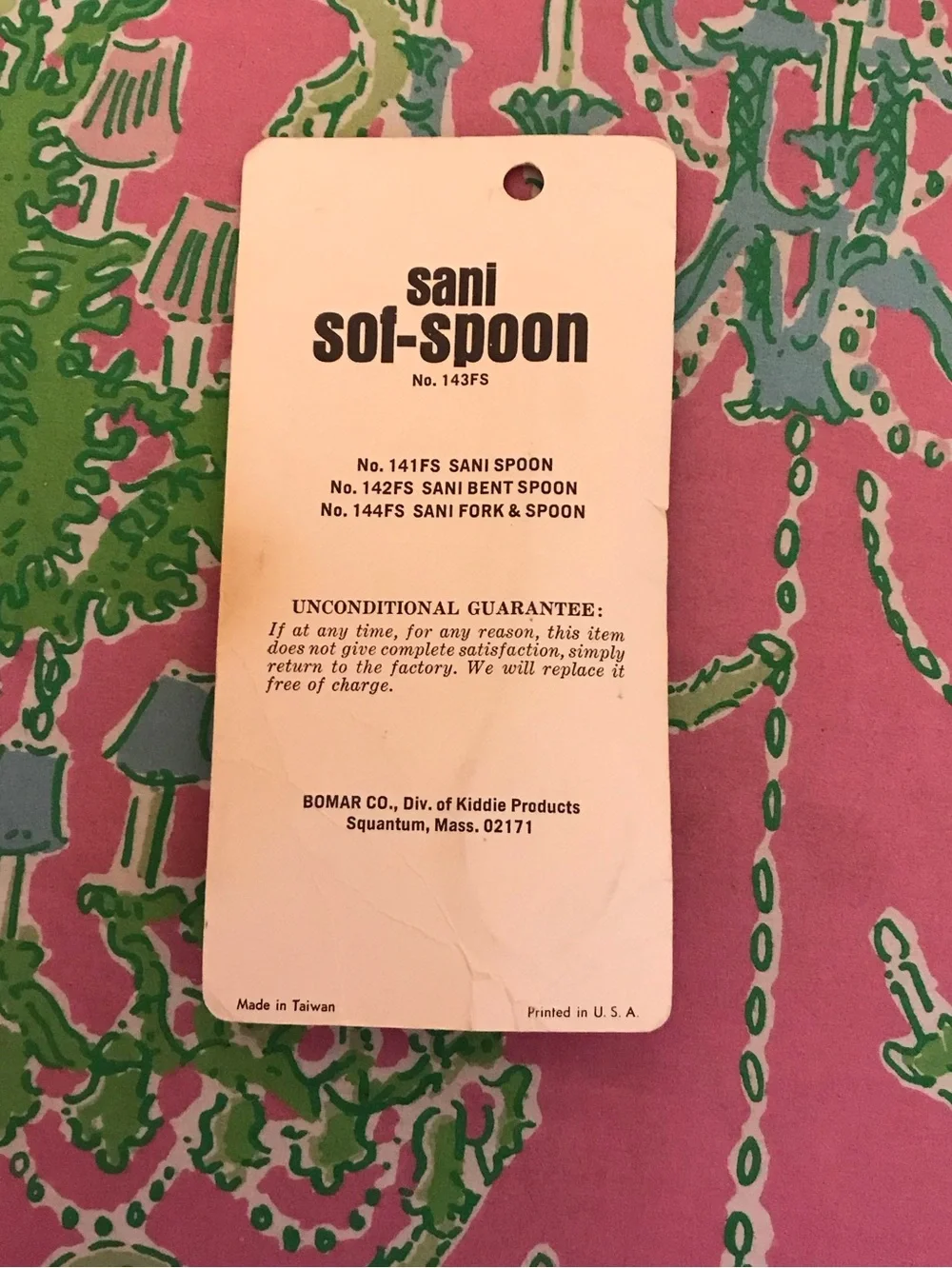 Vintage Sani Baby Feeding Sof Spoon Stainless Handle White Head New